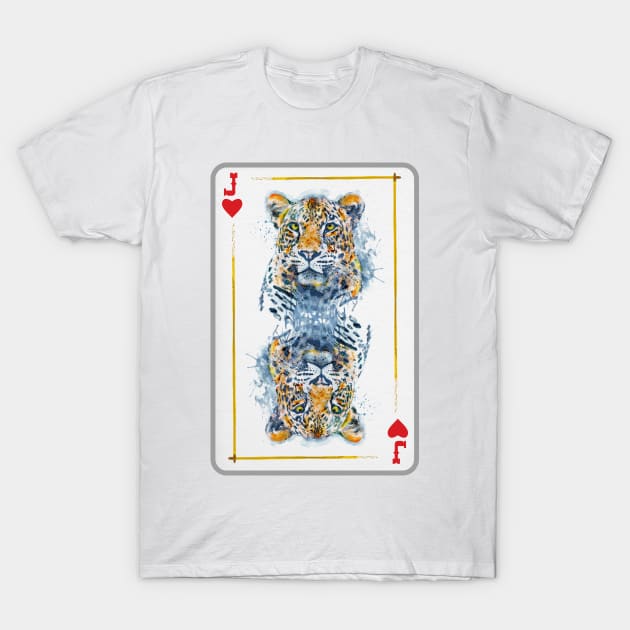 Leopard Head Jack Of Hearts Playing Card T-Shirt by Marian Voicu